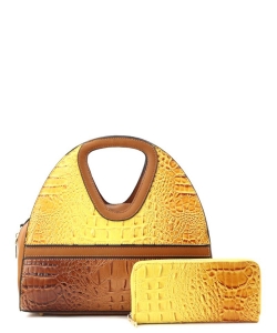 Fashion Faux Leather Croc Tote Bag + Wallet CY-8562W YELLOW